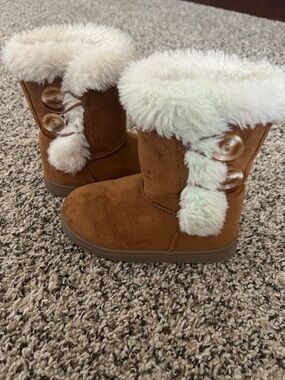 jumping beans Brown Faux-Fur Button Winter Boots for Kids